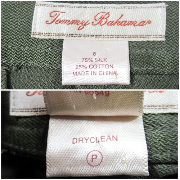 TOMMY BAHAMA Silk Blend High Rise Cropped Pants Olive Green Women's Size 8 - Picture 11 of 12